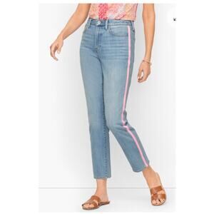 Talbots Modern High Waist Ankle Jeans Embellished Pink Sides Size 6p NWT